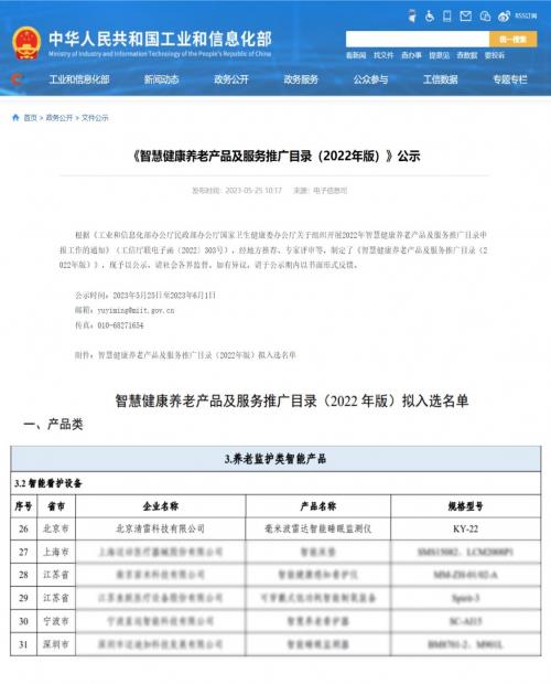 三部委评定：清雷科技入选《智慧健康养老产品及服务推广目录（2022年版）》(图1)